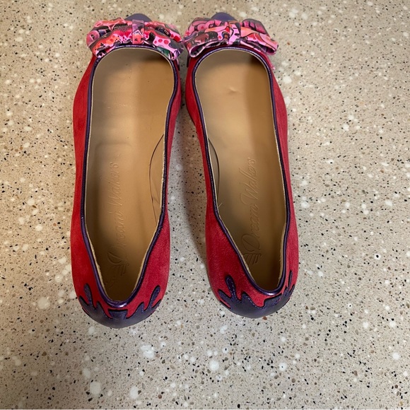 Dream Walkers Sandra Size 5.5 US / 36 EU Bow Flats Red Suede & Purple Artsy Shoe - Picture 6 of 11